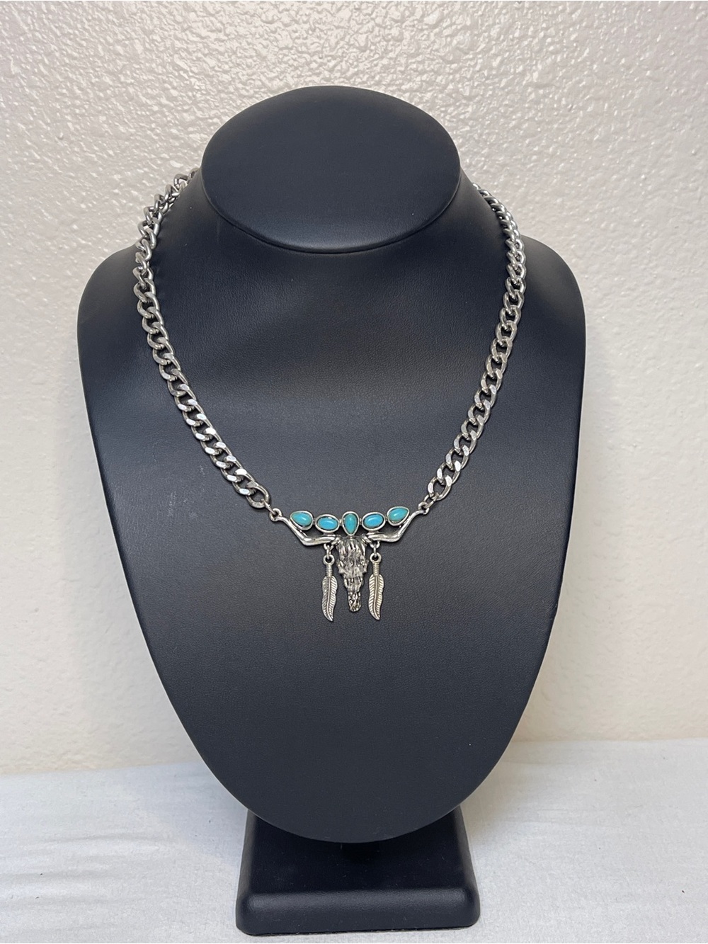 Idyllwind Silver-Tone Necklace with Turquoise Stones and Feather Drops